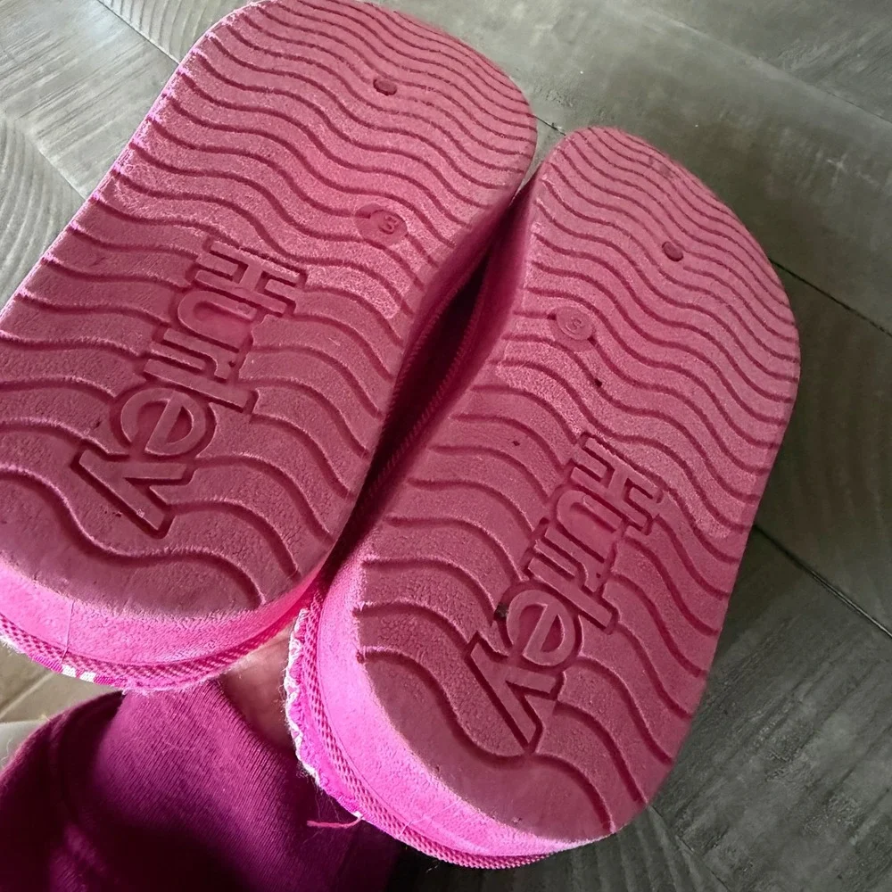 Hurley Kids Hot Pink Platform‎ Slippers Faux Fur Lined Mules Girls Size 3